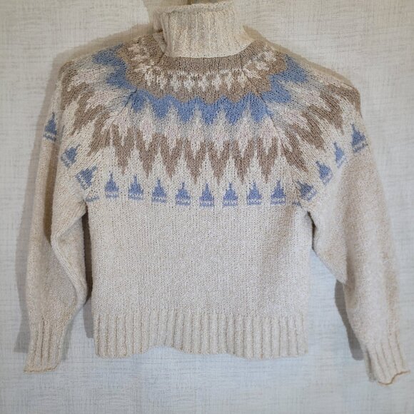 American Eagle Sweater Womens Small Ivory Turtle Mock Neck Soft Knit Aztec Top - Picture 2 of 8
